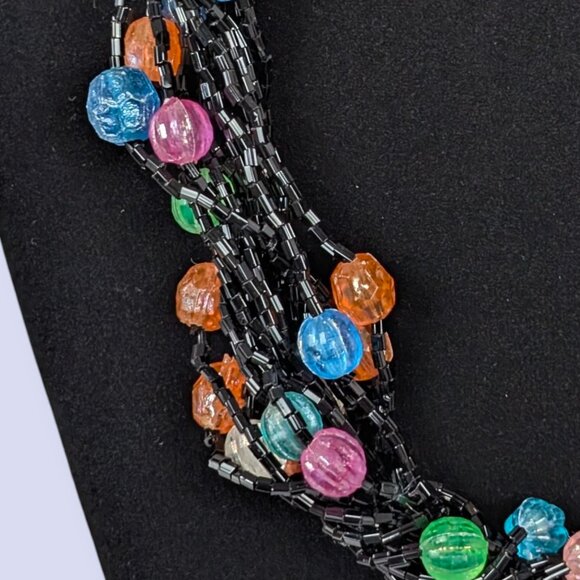 16-Strand Black Bead & Accent Torsade Necklace - Picture 2 of 5